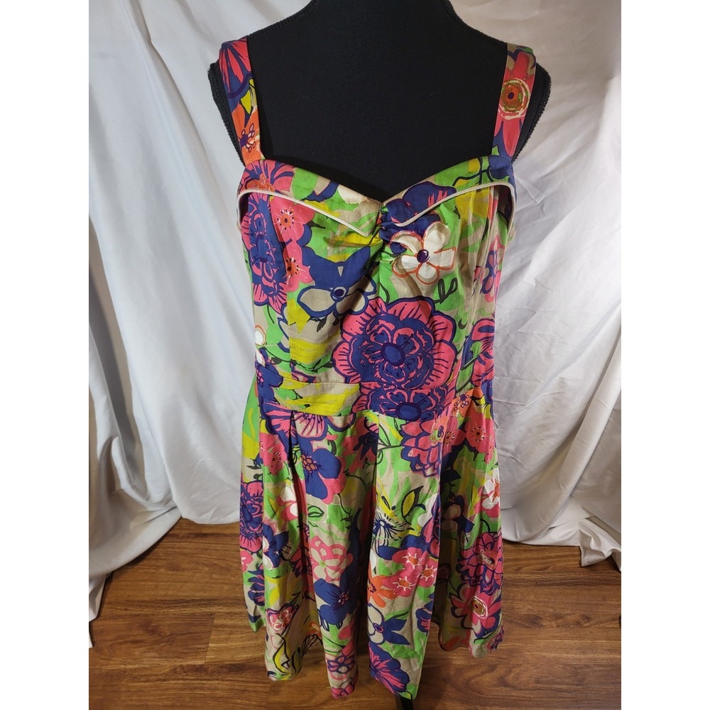beach bash art & tatyana dress  XXL. Bright Floral Rockabilly Retro